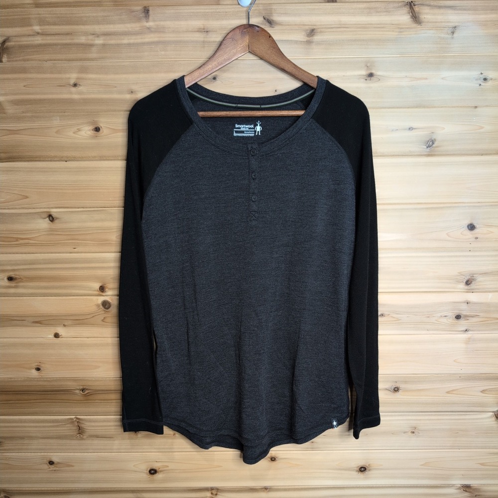 Smartwool Merino 250 Henley Top Womens L Charcoal Black Long Sleeve SW000381